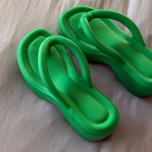 Bright Green Platform Foam Flip Flops